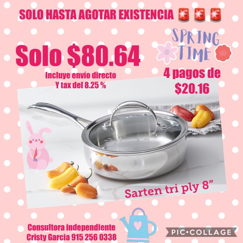 Sarten 8” Acero inoxidable con garantía de Vida!!!